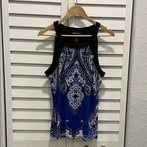 INC International Concepts Black and Blue Patterned Tank Top